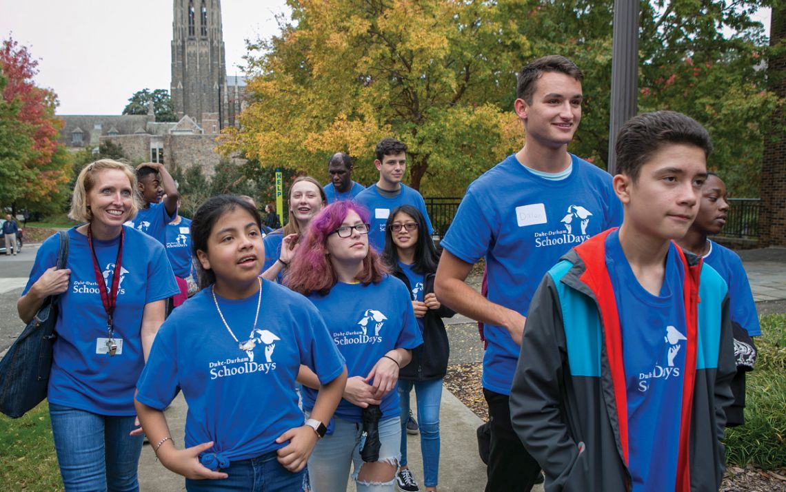 Students from Durham Public Schools tour campus during the 2019 edition of Duke-Durham School Days. Photo courtesy of University Communications.