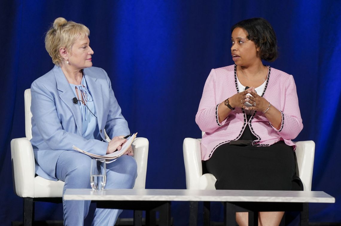 Susan Dentzer and Chiquita Brooks-LaSure discuss health equity at the inaugural Duke Margolis health policy conference.