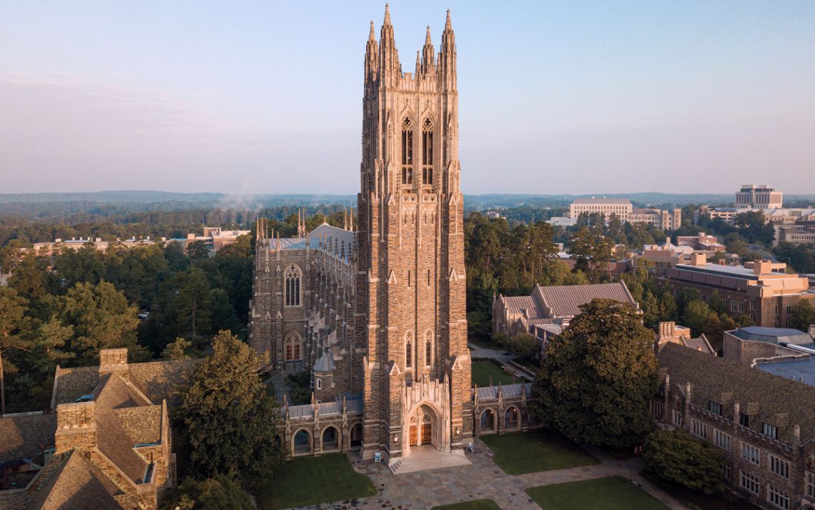 Duke University Chapel with Duke University Hospital beyond.