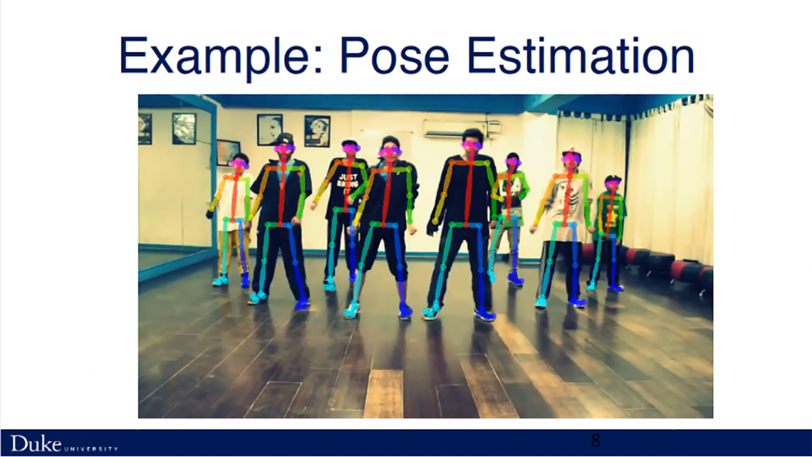 This slide from an AI from Everyone session shows an example of how artificial intelligence can be used to estimate human poses.