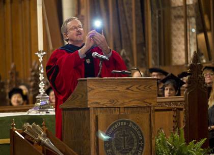 Dean Steve Nowicki takes a photo of the Class of 2016 at the undergraduate convocation Wednesday.  Photo by Jon Gardiner/Duke University Photography