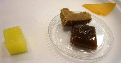 As part of her talk, chef-in-residence Justine de Valicourt provided samples of olive-oil gummy squares, toffees, sucre à la crème and apple slices. Photo by Ashley Yeager