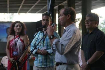 U.S. Sen. Tom Udall, D-New Mexico, speaks during a tour of an art exhibit in Havana. Udall was part of a four-member congressional delegation visiting Cuba. Sen. Al Franken, far right in the photo, attended as well. Photo courtesy of Pedro Lasch.
