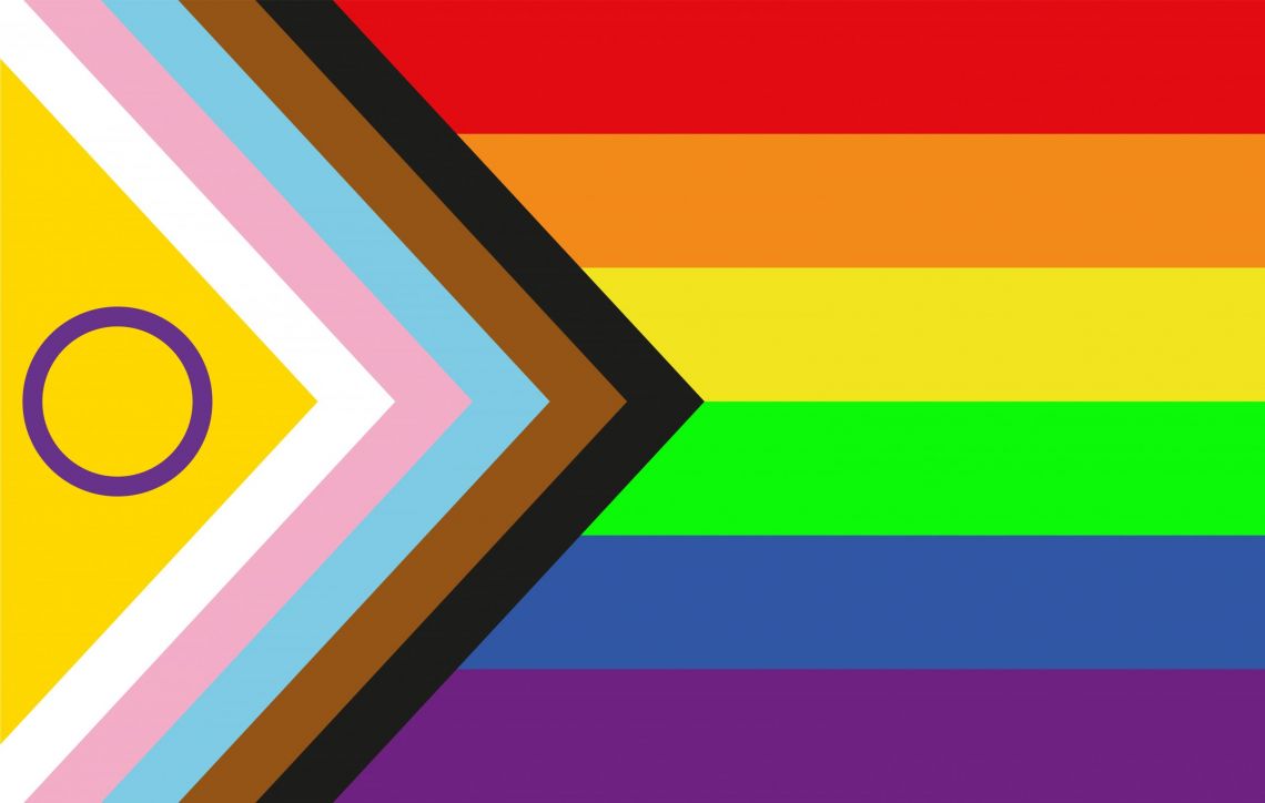This 2021 update to the Pride Progress flag includes stripes and symbols to represent the intersex and transgender communities and people of color.