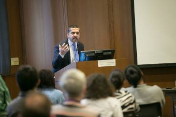 Mehdi Hasan of Al Jazeera noted differences in media coverage of violent events involving Muslims with those involving non-Muslims. Photo by Megan Mendenhall