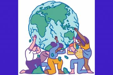 graphic of people holding the world up