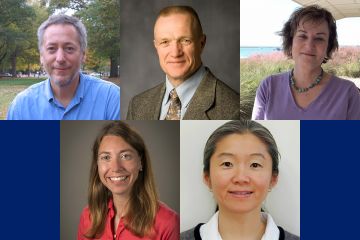 The five new AAAS Fellows are (clockwise from upper left) Paul Baker, Robert Bryant, Emily Klein, Tai-Ping Sun and Lydia Olander