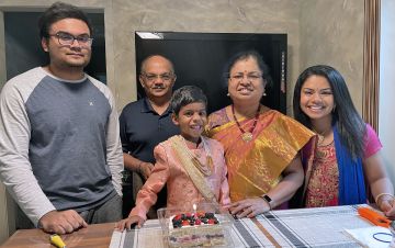 From left to right, Venkat, Pan, Aadhi, Muthu and Anna Veerappan enjoy a family reunion in June in Farmington Hills, Michigan. Photo courtesy of Anna Veerappan.