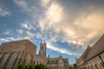Duke campus seen with high clouds on a sunny day