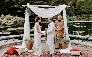 Omid Safi, right, director of the Duke Islamic Studies Center, married his wife, Corina, at the Sarah P. Duke Gardens. Photo courtesy of Omid Safi.
