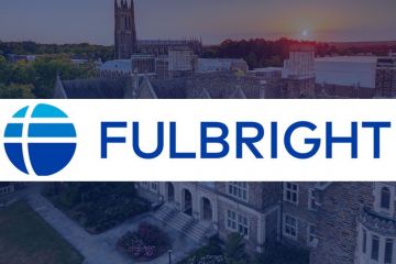 fulbright logo against background of Duke campus