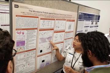  Alma Solis presenting her research as a National Institutes of Health Postbaccalaureate Intramural Research Training Award Fellow at the NIH campus in Bethesda, Md.