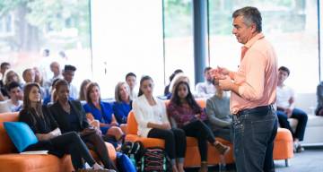 In 2017, Duke alumnus Eddy Cue met with DTech scholars, a program meant to inspire women undergraduates into careers in computer science and electrical & computer engineering.