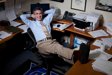 Robert Lefkowitz relaxing in his office