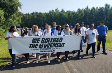 Team members participating in 40th anniversary march for environmental justice in Warren County, NC (Photo: Cameron Oglesby)