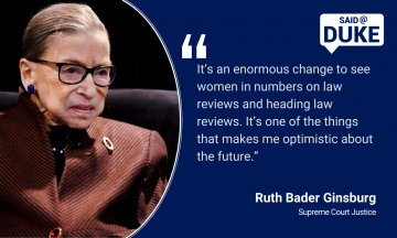 “It’s an enormous change to see women in numbers on law reviews and heading law reviews. It’s one of the things that makes me optimistic about the future.” - Supreme Court Justice Ruth Bader Ginsburg